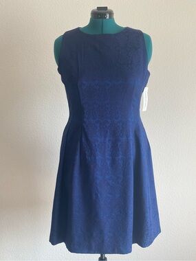 New York & Company Navy Jacquard Fit & Flare Dress